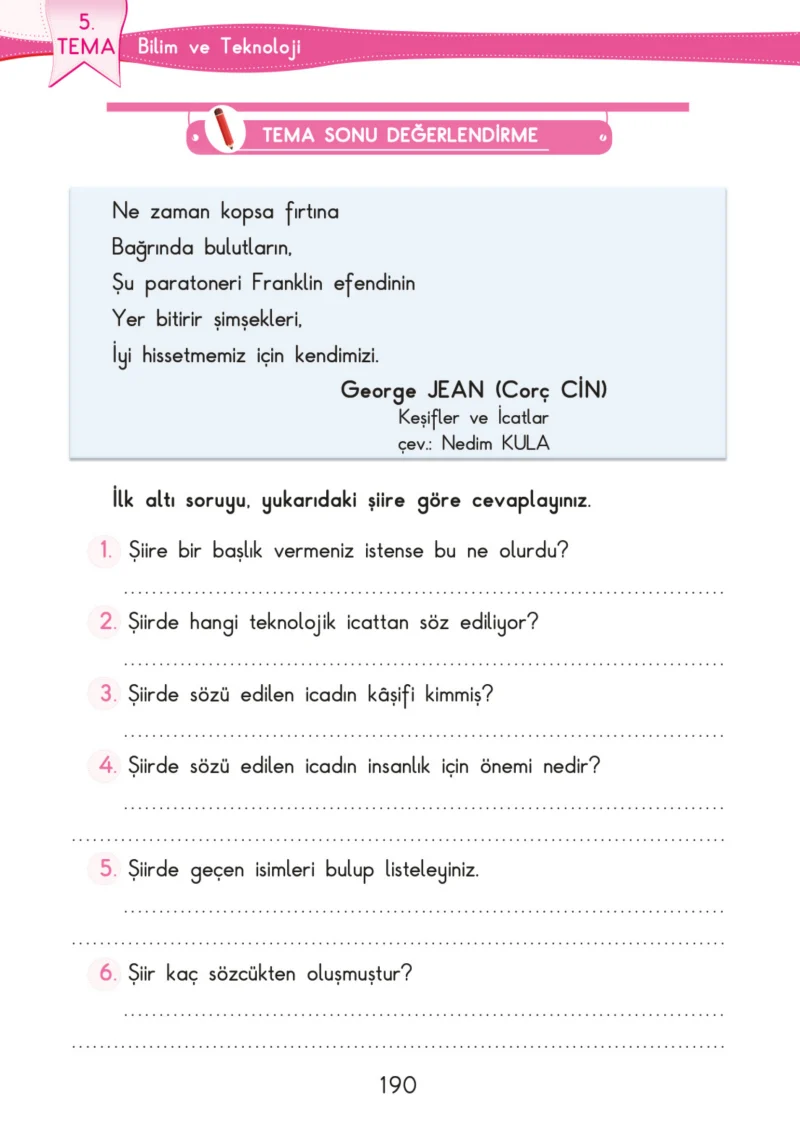 3. Sınıf Türkçe Ders Kitabı Cevapları SDR İpekyolu Yayınları Sayfa 190