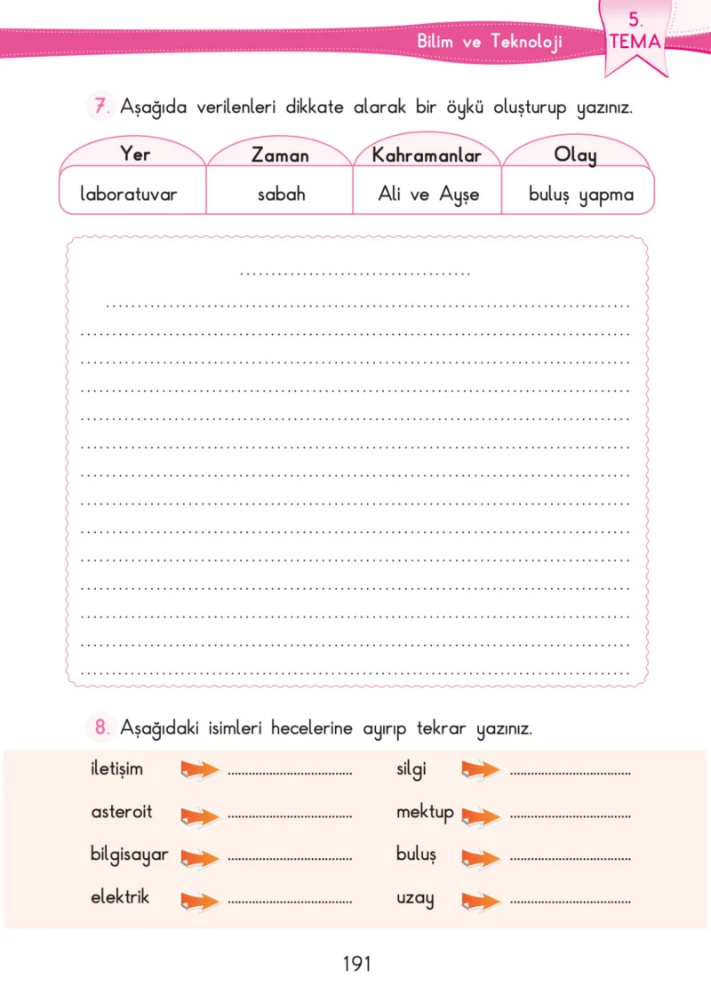 3. Sınıf Türkçe Ders Kitabı Cevapları SDR İpekyolu Yayınları Sayfa 191