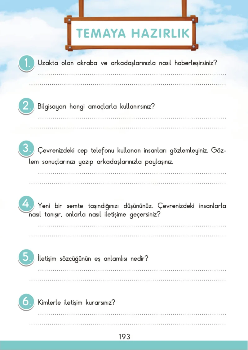3. Sınıf Türkçe Ders Kitabı Cevapları SDR İpekyolu Yayınları Sayfa 193