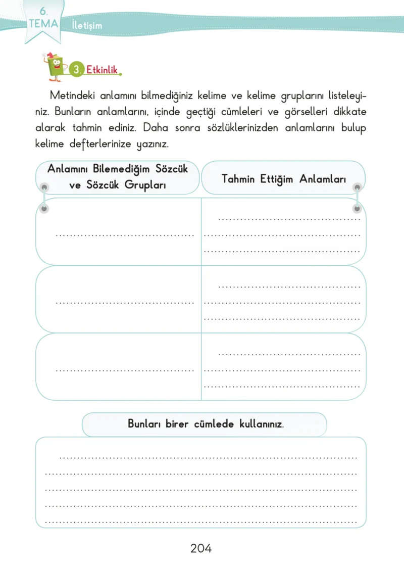 3. Sınıf Türkçe Ders Kitabı Cevapları SDR İpekyolu Yayınları Sayfa 204