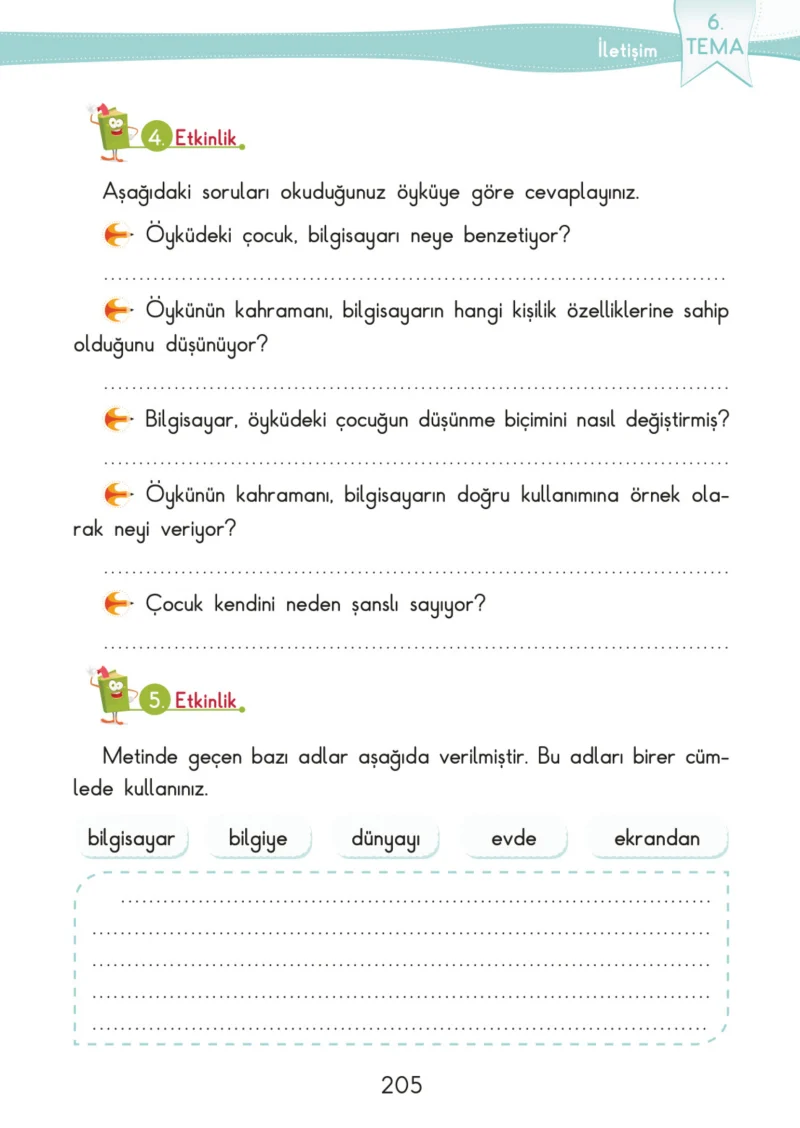 3. Sınıf Türkçe Ders Kitabı Cevapları SDR İpekyolu Yayınları Sayfa 205
