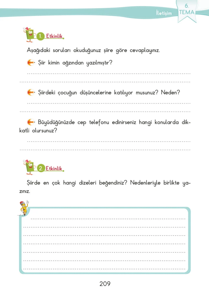 3. Sınıf Türkçe Ders Kitabı Cevapları SDR İpekyolu Yayınları Sayfa 209