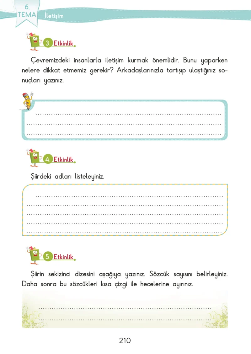 3. Sınıf Türkçe Ders Kitabı Cevapları SDR İpekyolu Yayınları Sayfa 210