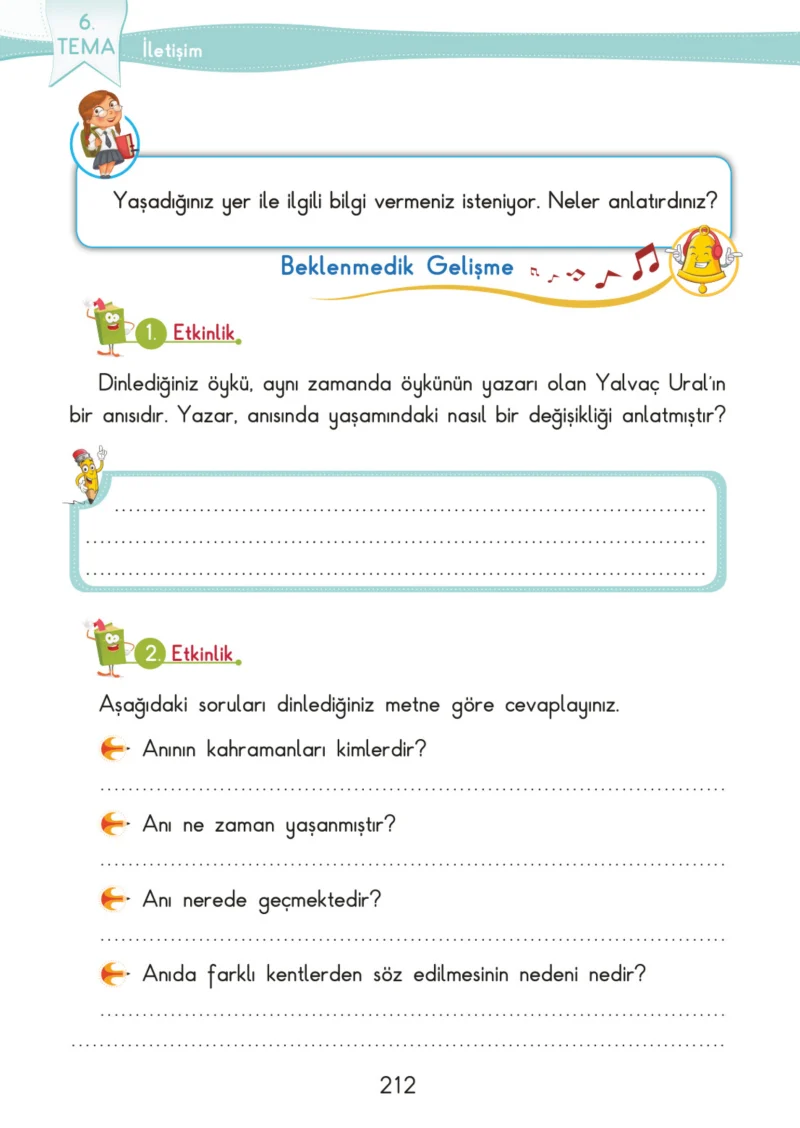 3. Sınıf Türkçe Ders Kitabı Cevapları SDR İpekyolu Yayınları Sayfa 212