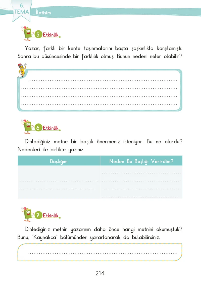 3. Sınıf Türkçe Ders Kitabı Cevapları SDR İpekyolu Yayınları Sayfa 214