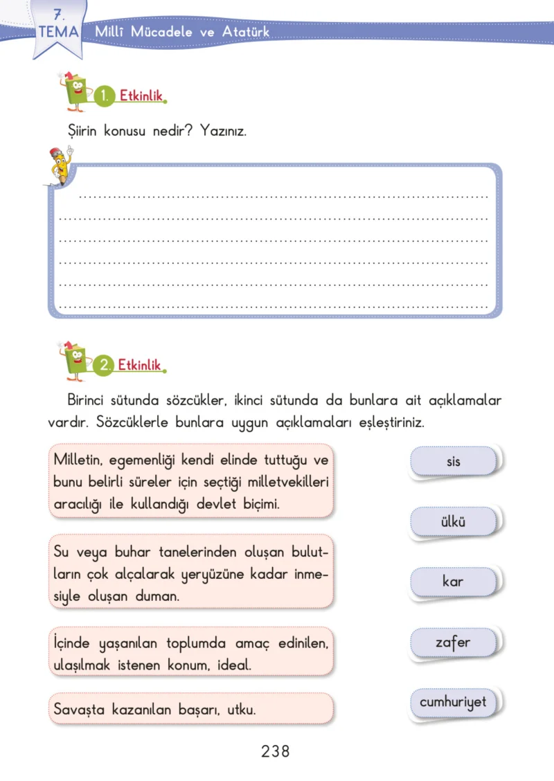 3. Sınıf Türkçe Ders Kitabı Cevapları SDR İpekyolu Yayınları Sayfa 238
