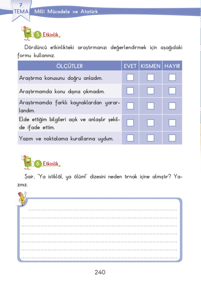 3. Sınıf Türkçe Ders Kitabı Cevapları SDR İpekyolu Yayınları Sayfa 240