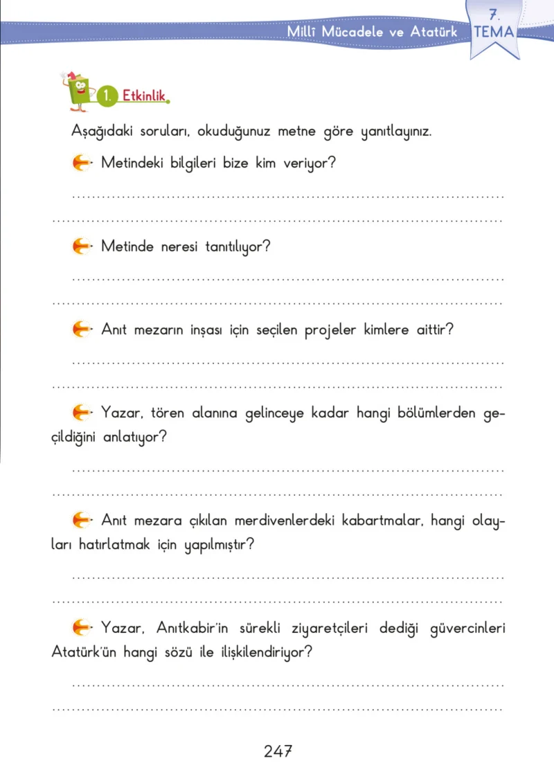 3. Sınıf Türkçe Ders Kitabı Cevapları SDR İpekyolu Yayınları Sayfa 247