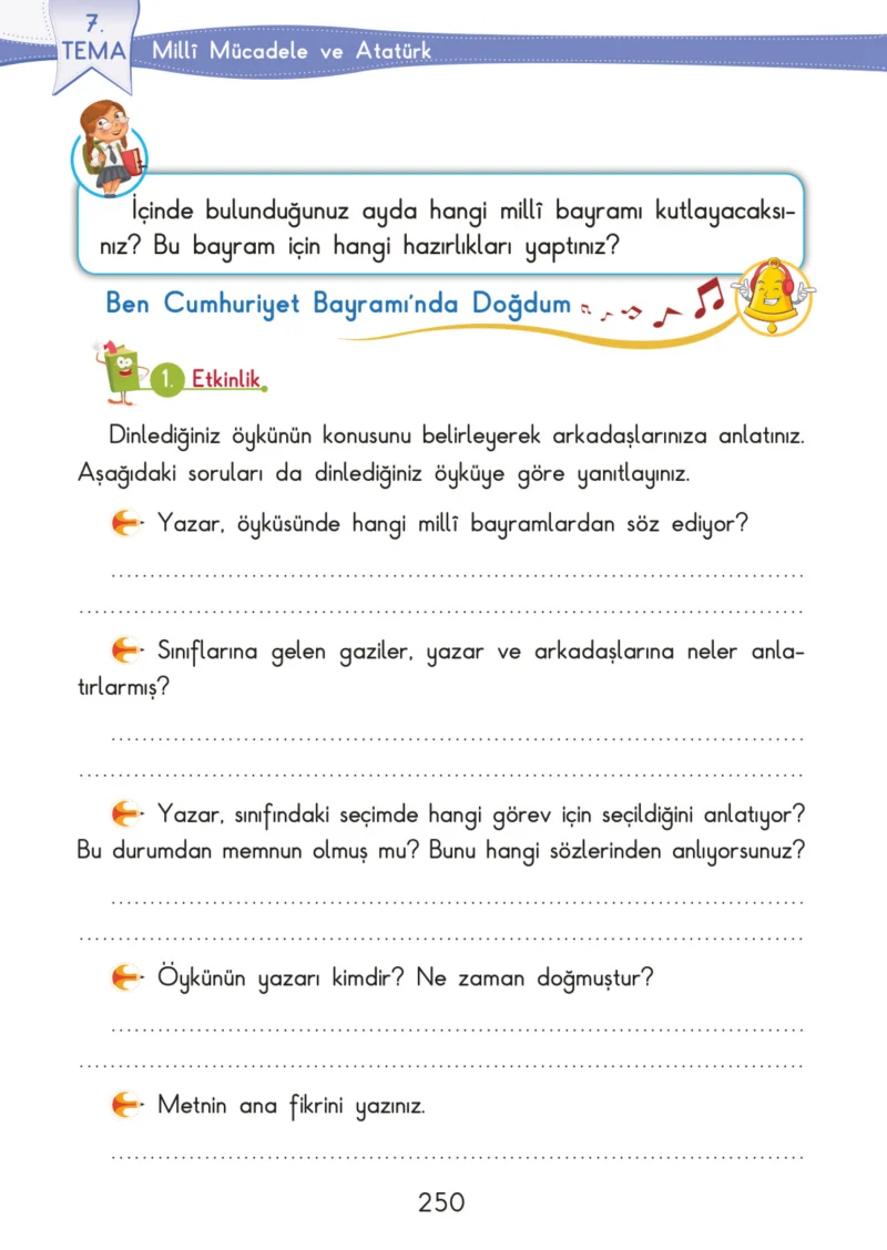 3. Sınıf Türkçe Ders Kitabı Cevapları SDR İpekyolu Yayınları Sayfa 250