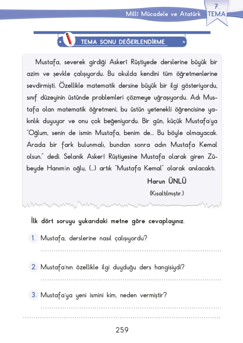 3. Sınıf Türkçe Ders Kitabı Cevapları SDR İpekyolu Yayınları Sayfa 259
