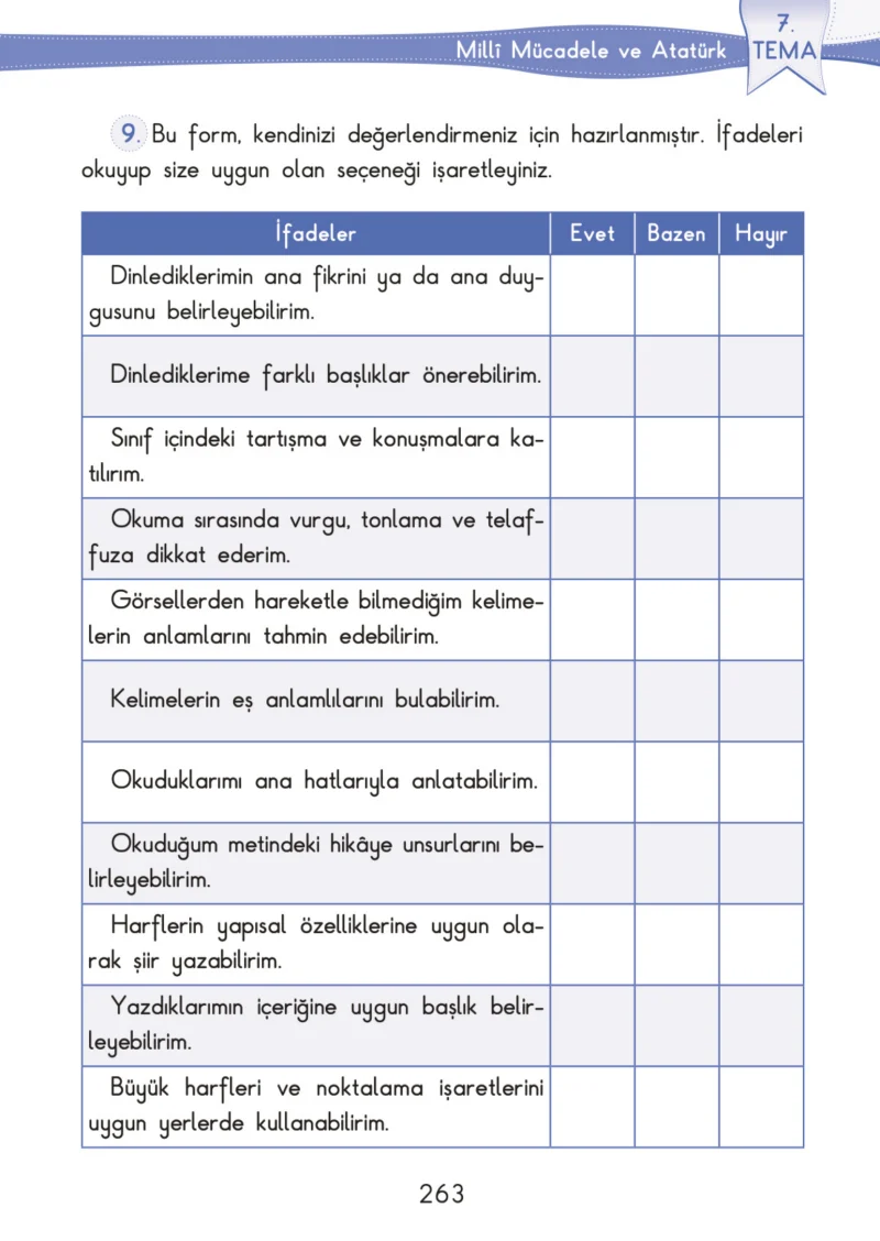 3. Sınıf Türkçe Ders Kitabı Cevapları SDR İpekyolu Yayınları Sayfa 263