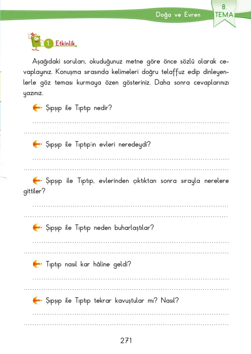 3. Sınıf Türkçe Ders Kitabı Cevapları SDR İpekyolu Yayınları Sayfa 271