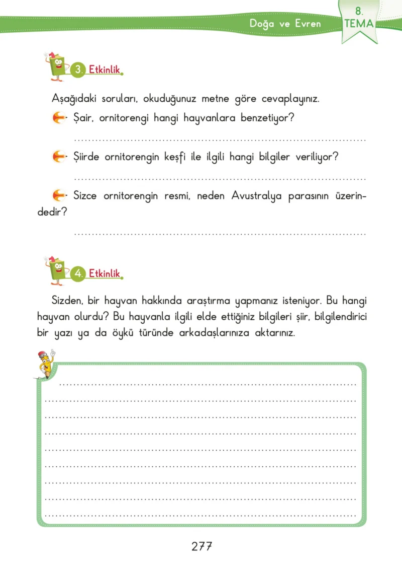 3. Sınıf Türkçe Ders Kitabı Cevapları SDR İpekyolu Yayınları Sayfa 277