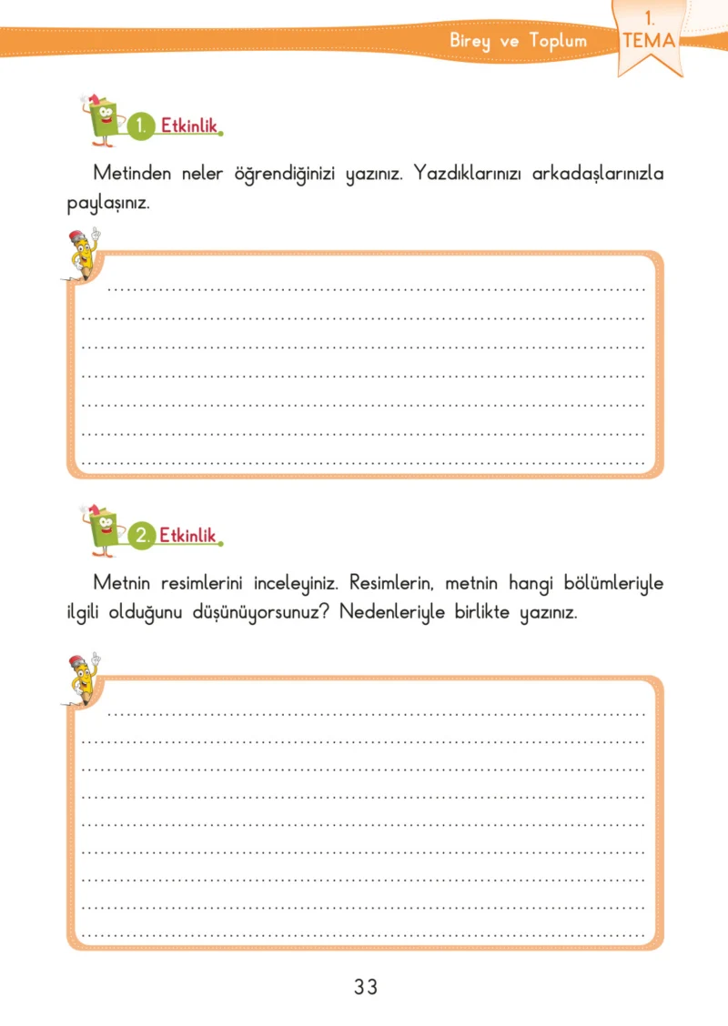 3. Sınıf Türkçe Ders Kitabı Cevapları SDR İpekyolu Yayınları Sayfa 33
