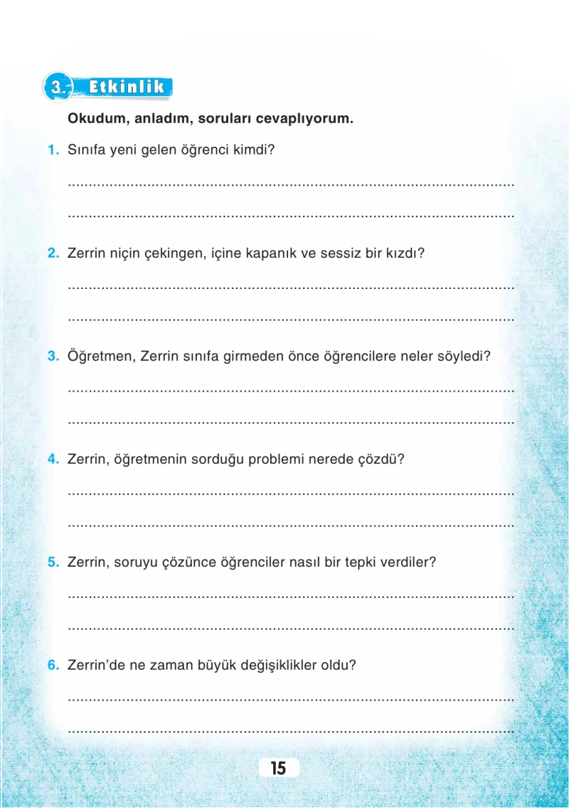 3. Sınıf Türkçe Ders Kitabı Cevapları Sonuç Yayınları Sayfa 15