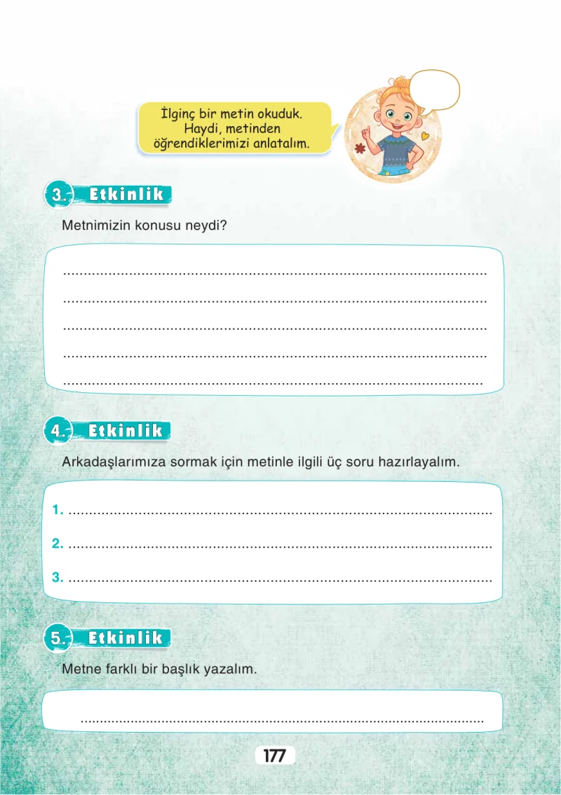 3. Sınıf Türkçe Ders Kitabı Cevapları Sonuç Yayınları Sayfa 177