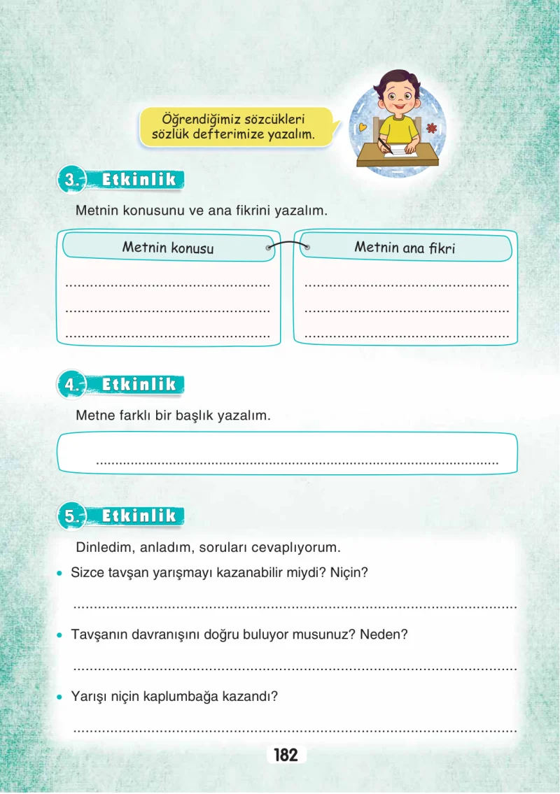 3. Sınıf Türkçe Ders Kitabı Cevapları Sonuç Yayınları Sayfa 182