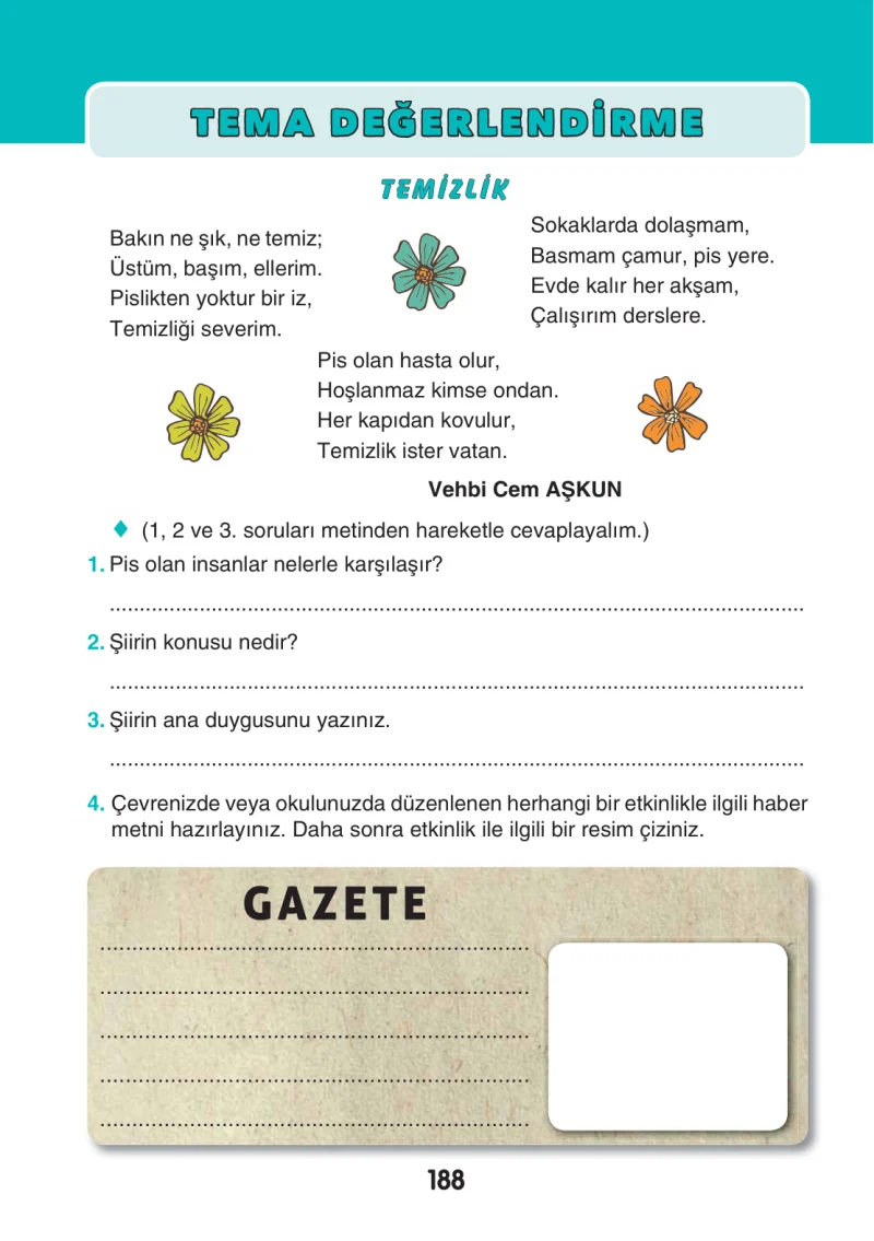3. Sınıf Türkçe Ders Kitabı Cevapları Sonuç Yayınları Sayfa 188