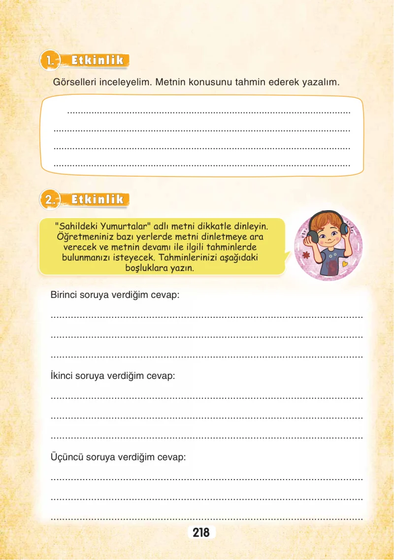 3. Sınıf Türkçe Ders Kitabı Cevapları Sonuç Yayınları Sayfa 218