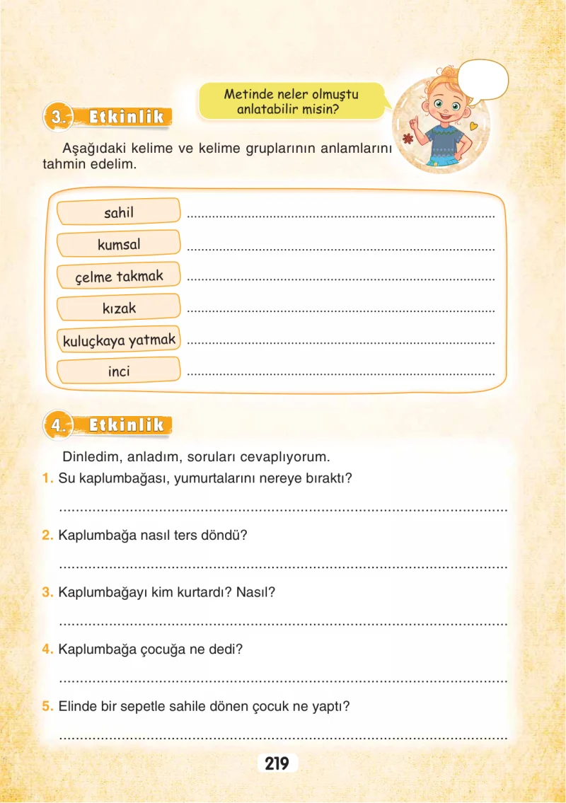 3. Sınıf Türkçe Ders Kitabı Cevapları Sonuç Yayınları Sayfa 219