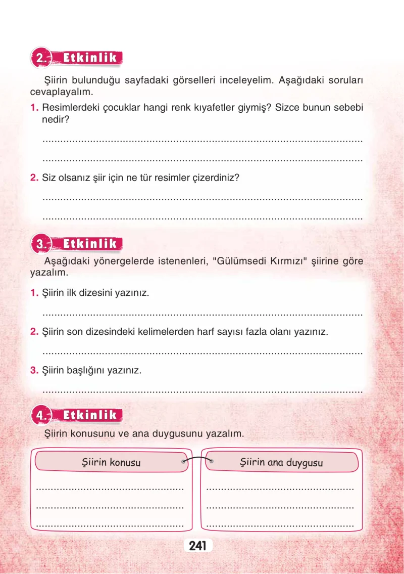 3. Sınıf Türkçe Ders Kitabı Cevapları Sonuç Yayınları Sayfa 241