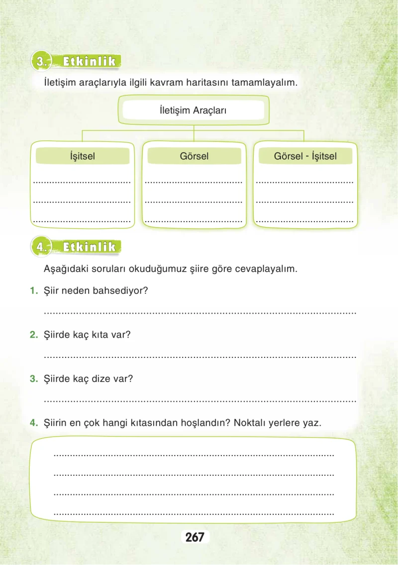 3. Sınıf Türkçe Ders Kitabı Cevapları Sonuç Yayınları Sayfa 267