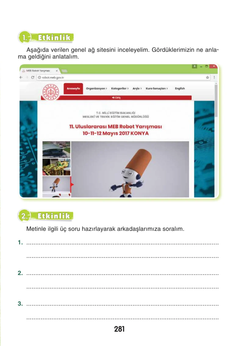 3. Sınıf Türkçe Ders Kitabı Cevapları Sonuç Yayınları Sayfa 281