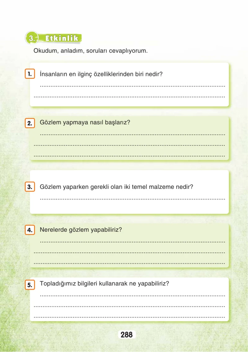 3. Sınıf Türkçe Ders Kitabı Cevapları Sonuç Yayınları Sayfa 288