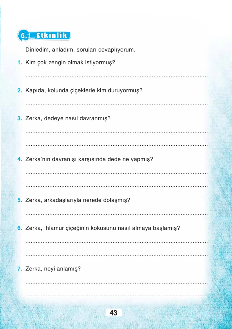 3. Sınıf Türkçe Ders Kitabı Cevapları Sonuç Yayınları Sayfa 43