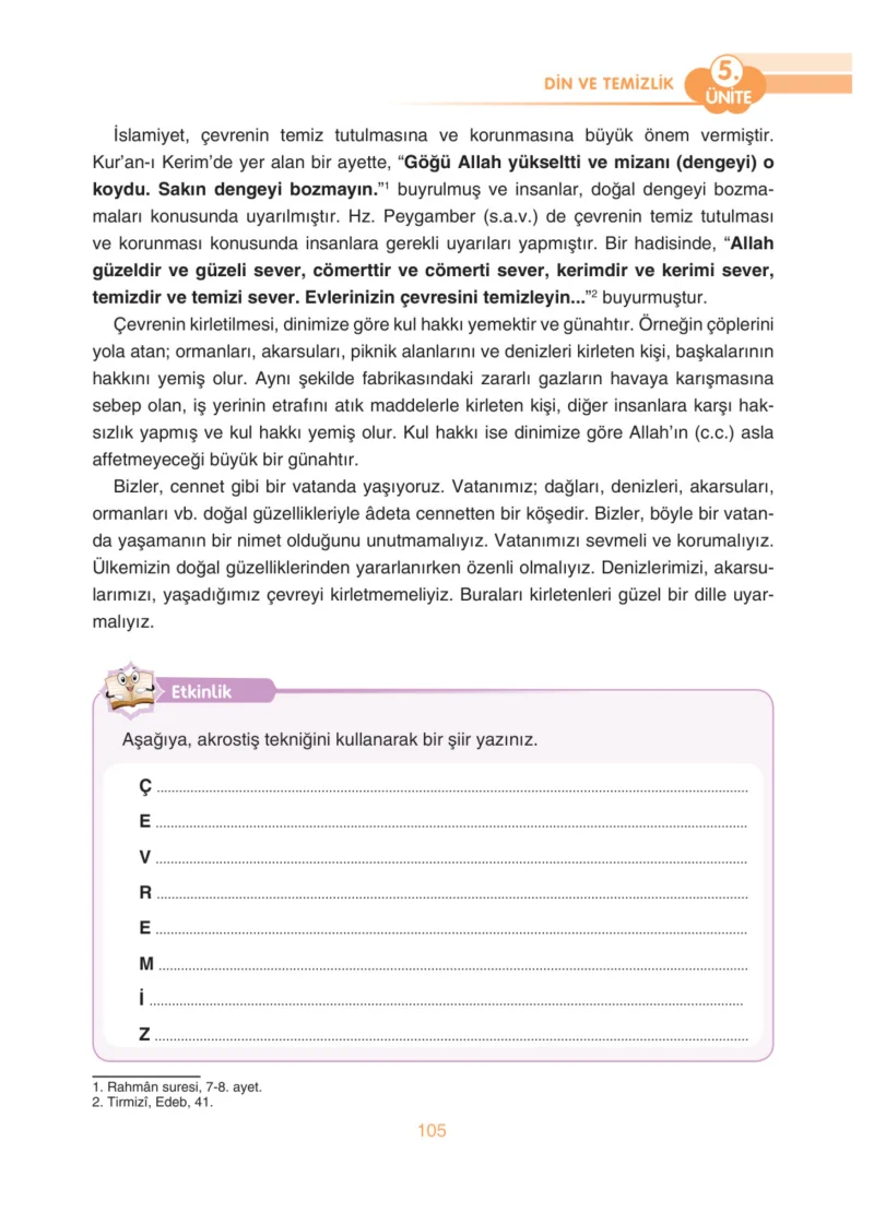 4. Sınıf Din Kültürü ve Ahlak Bilgisi Ders Kitabı Cevapları Anka Yayınları Sayfa 105