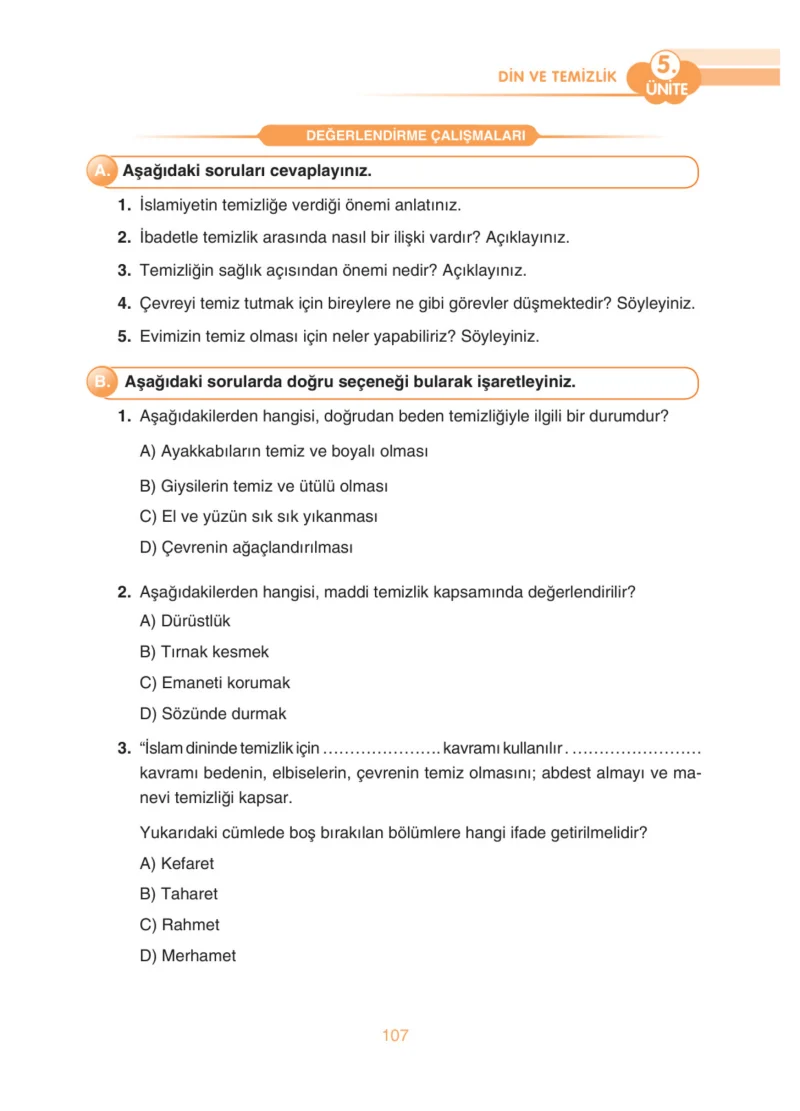 4. Sınıf Din Kültürü ve Ahlak Bilgisi Ders Kitabı Cevapları Anka Yayınları Sayfa 107