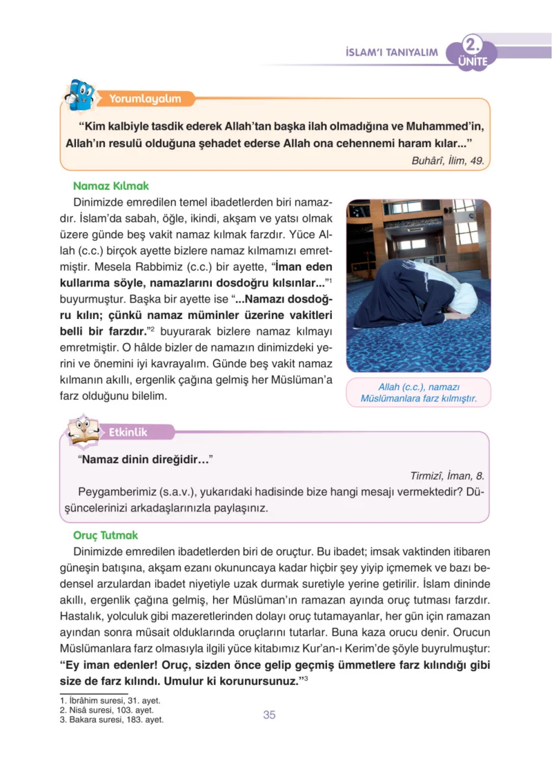 4. Sınıf Din Kültürü ve Ahlak Bilgisi Ders Kitabı Cevapları Anka Yayınları Sayfa 35