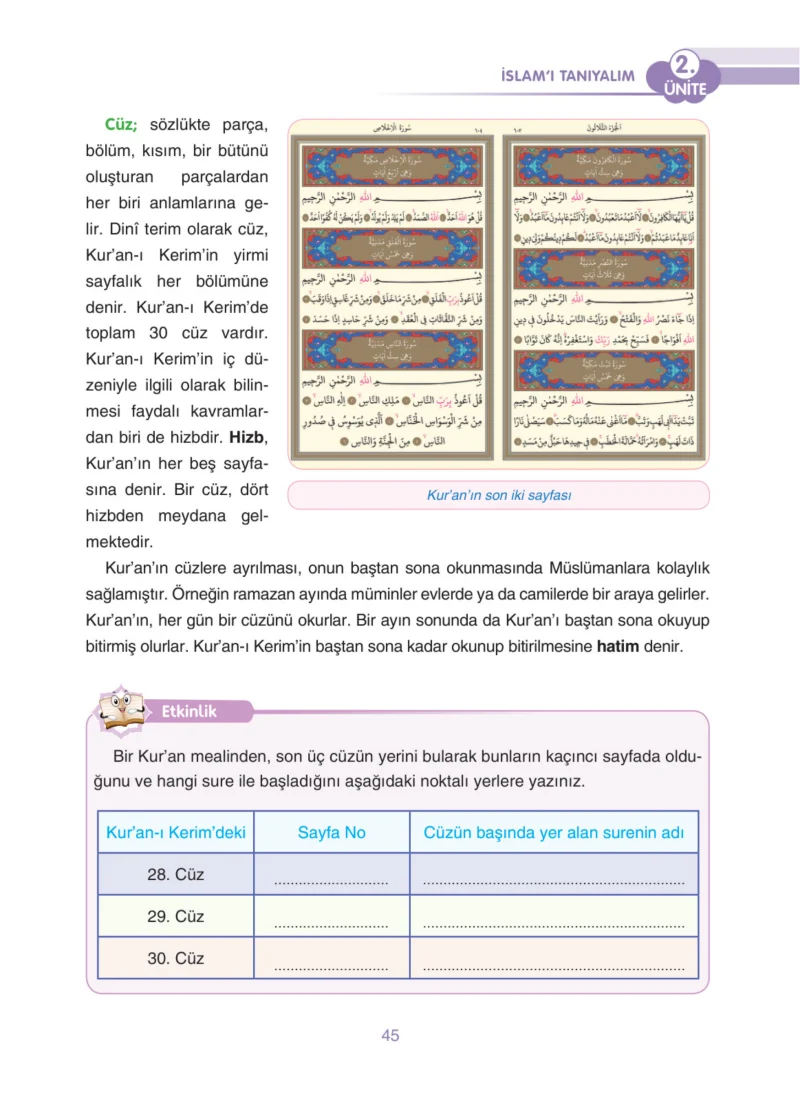4. Sınıf Din Kültürü ve Ahlak Bilgisi Ders Kitabı Cevapları Anka Yayınları Sayfa 45