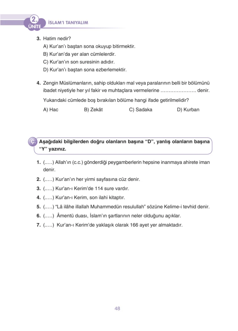 4. Sınıf Din Kültürü ve Ahlak Bilgisi Ders Kitabı Cevapları Anka Yayınları Sayfa 48