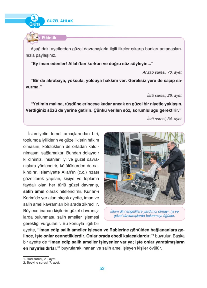 4. Sınıf Din Kültürü ve Ahlak Bilgisi Ders Kitabı Cevapları Anka Yayınları Sayfa 52