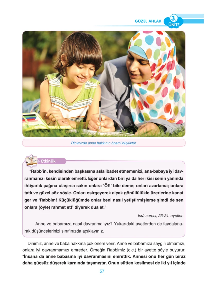 4. Sınıf Din Kültürü ve Ahlak Bilgisi Ders Kitabı Cevapları Anka Yayınları Sayfa 57