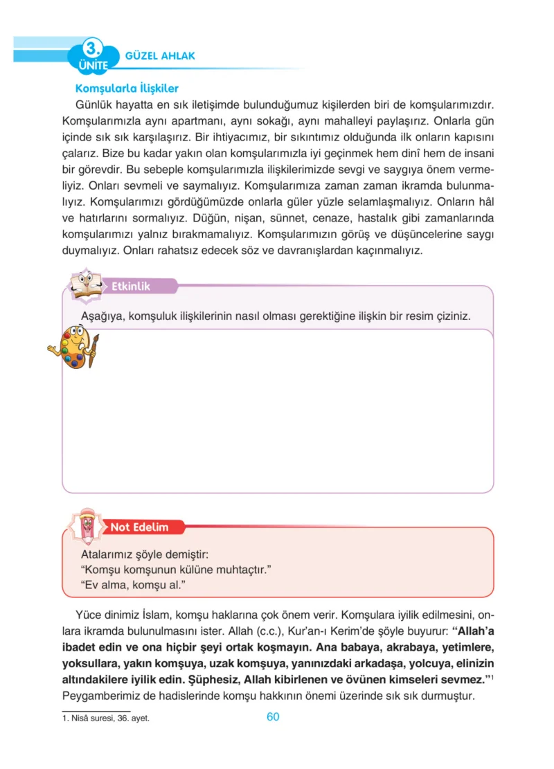 4. Sınıf Din Kültürü ve Ahlak Bilgisi Ders Kitabı Cevapları Anka Yayınları Sayfa 60