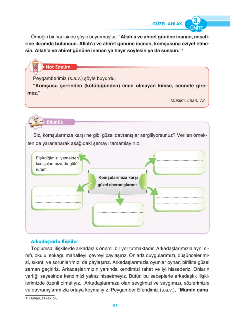 4. Sınıf Din Kültürü ve Ahlak Bilgisi Ders Kitabı Cevapları Anka Yayınları Sayfa 61