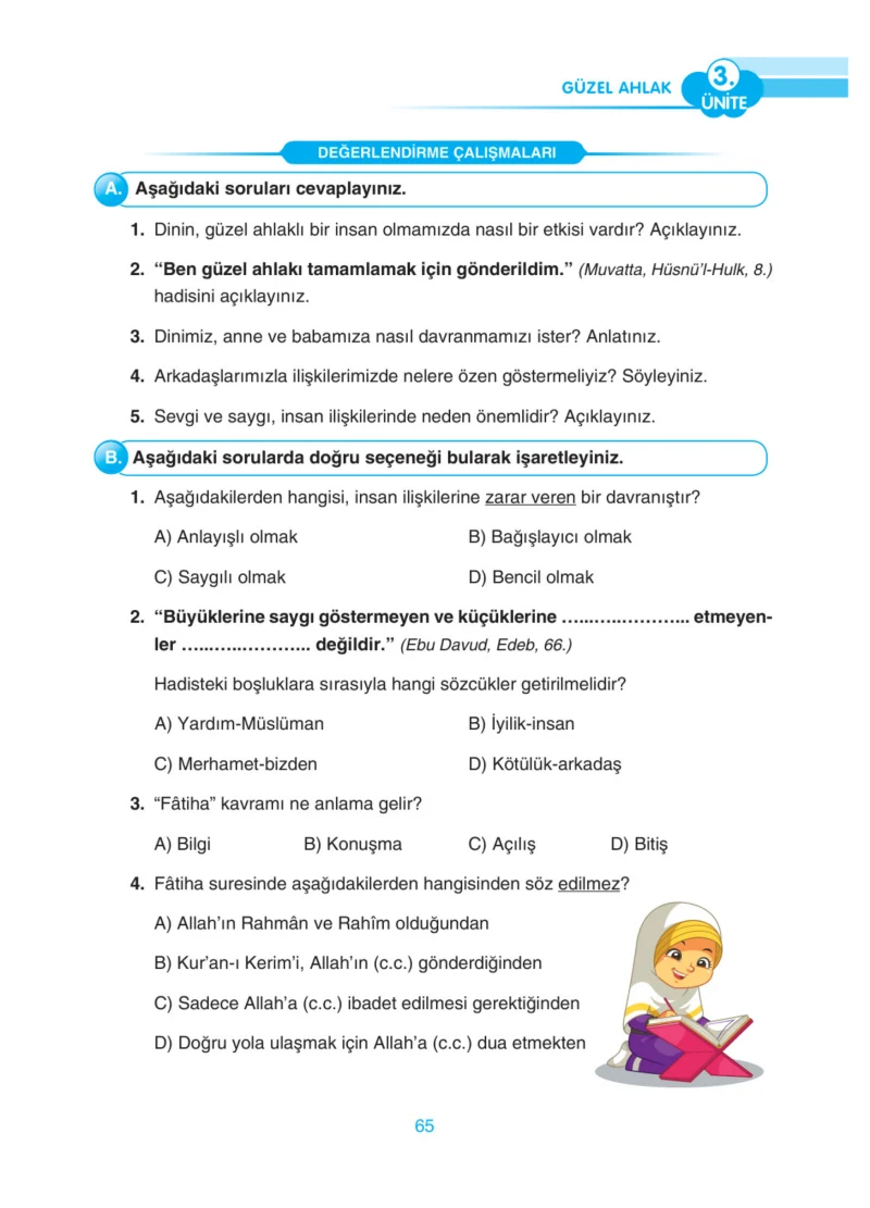 4. Sınıf Din Kültürü ve Ahlak Bilgisi Ders Kitabı Cevapları Anka Yayınları Sayfa 65