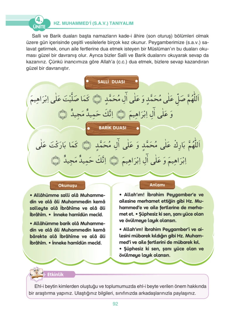 4. Sınıf Din Kültürü ve Ahlak Bilgisi Ders Kitabı Cevapları Anka Yayınları Sayfa 92