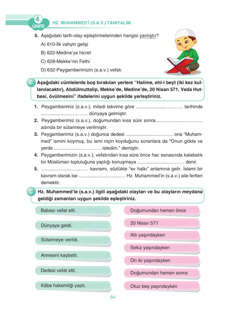 4. Sınıf Din Kültürü ve Ahlak Bilgisi Ders Kitabı Cevapları Anka Yayınları Sayfa 94