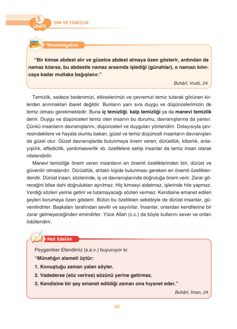 4. Sınıf Din Kültürü ve Ahlak Bilgisi Ders Kitabı Cevapları Anka Yayınları Sayfa 98