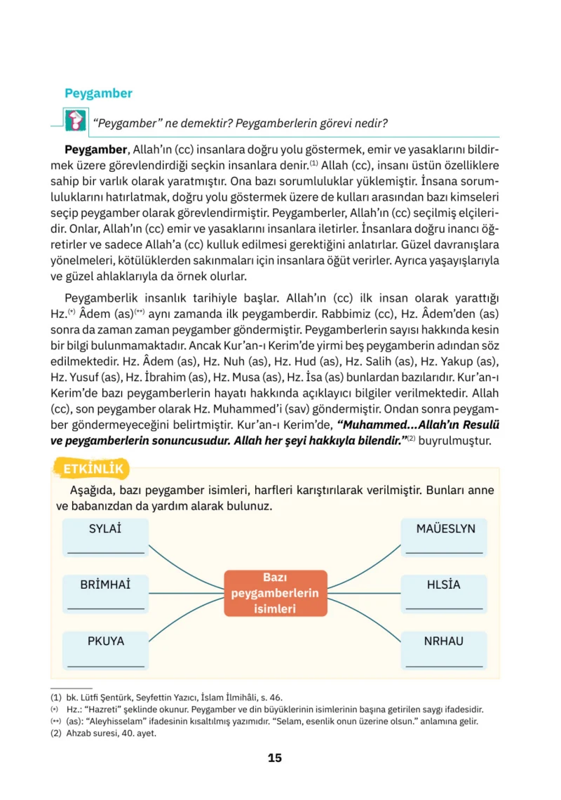 4. Sınıf Din Kültürü ve Ahlak Bilgisi Ders Kitabı Cevapları SDR İpekyolu Yayınları Sayfa 15