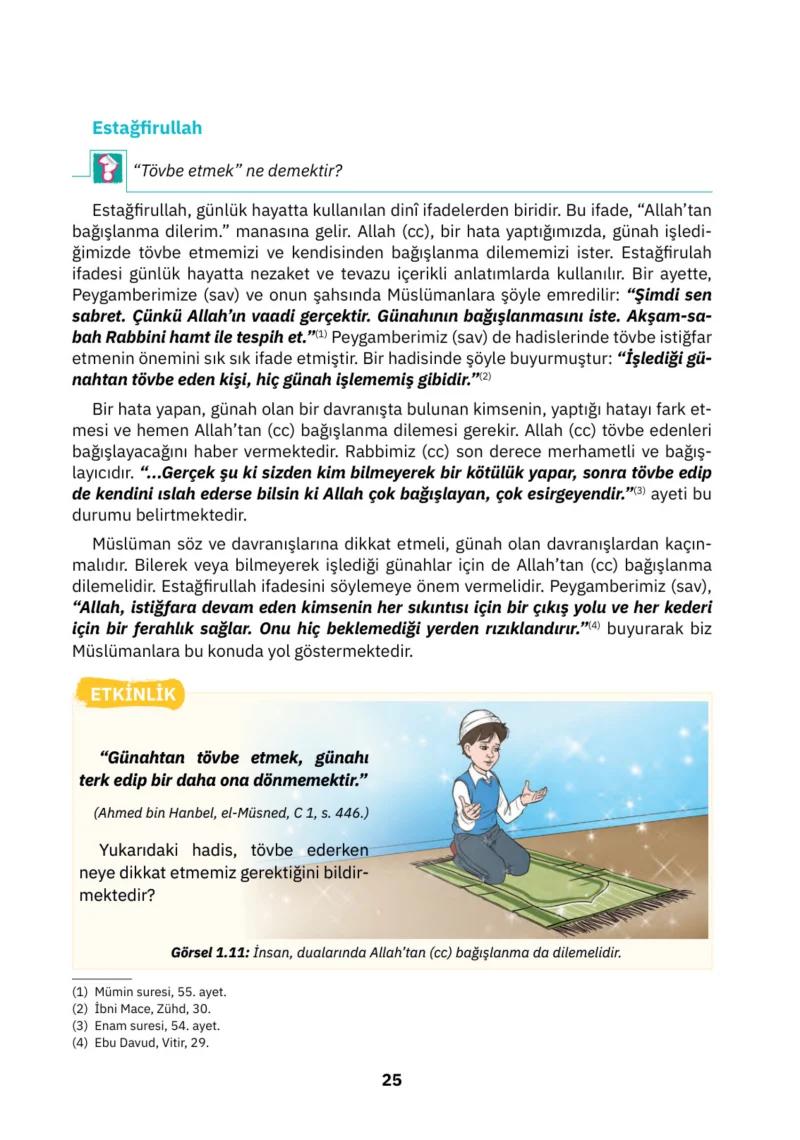 4. Sınıf Din Kültürü ve Ahlak Bilgisi Ders Kitabı Cevapları SDR İpekyolu Yayınları Sayfa 25