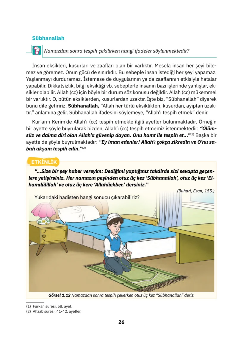 4. Sınıf Din Kültürü ve Ahlak Bilgisi Ders Kitabı Cevapları SDR İpekyolu Yayınları Sayfa 26