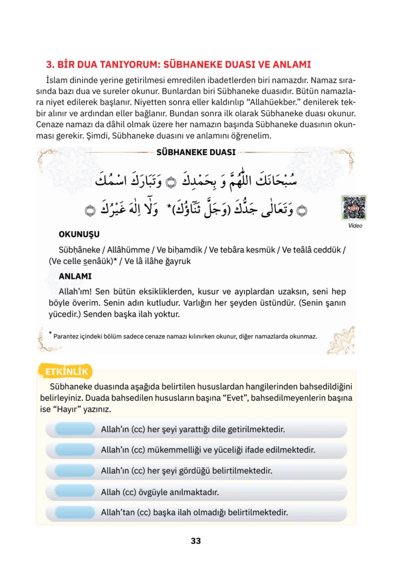 4. Sınıf Din Kültürü ve Ahlak Bilgisi Ders Kitabı Cevapları SDR İpekyolu Yayınları Sayfa 33