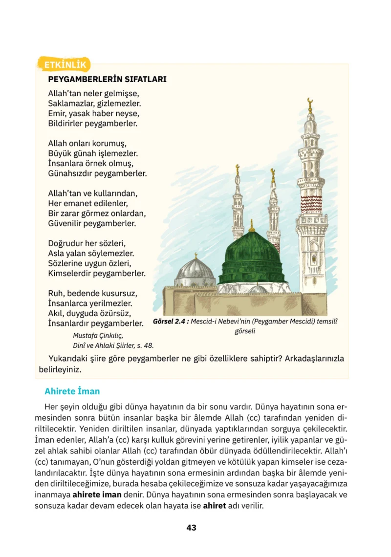4. Sınıf Din Kültürü ve Ahlak Bilgisi Ders Kitabı Cevapları SDR İpekyolu Yayınları Sayfa 43