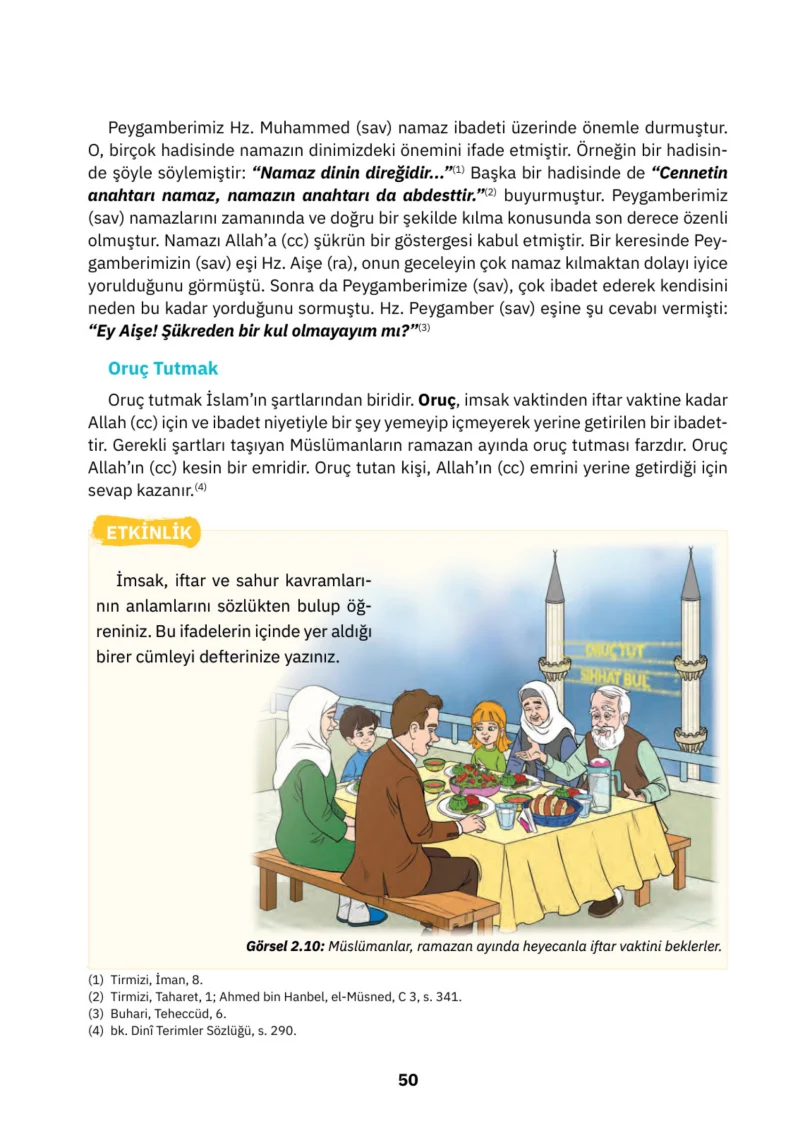 4. Sınıf Din Kültürü ve Ahlak Bilgisi Ders Kitabı Cevapları SDR İpekyolu Yayınları Sayfa 50