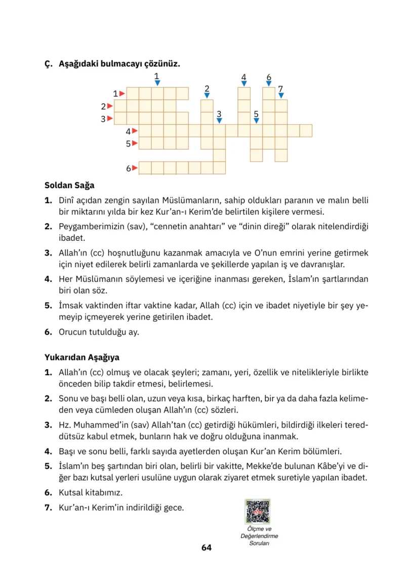 4. Sınıf Din Kültürü ve Ahlak Bilgisi Ders Kitabı Cevapları SDR İpekyolu Yayınları Sayfa 64