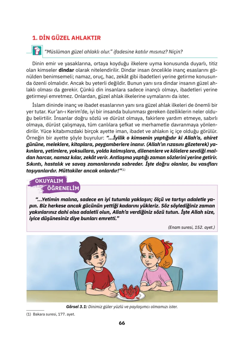 4. Sınıf Din Kültürü ve Ahlak Bilgisi Ders Kitabı Cevapları SDR İpekyolu Yayınları Sayfa 66